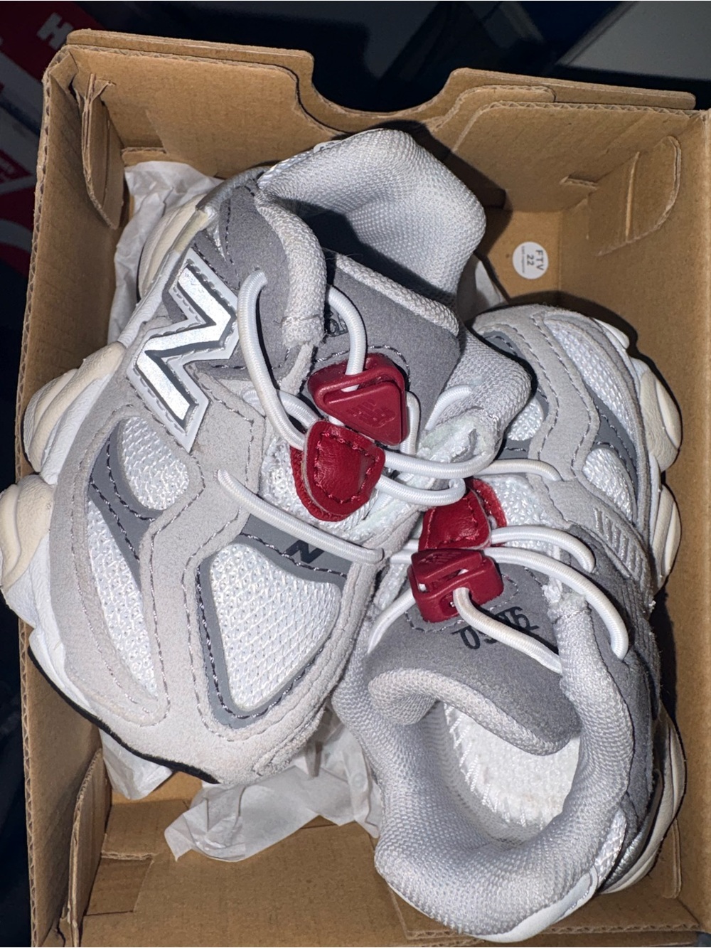 New Balance 9060 Gray Sneakers with Red Toggle Detail - Kids